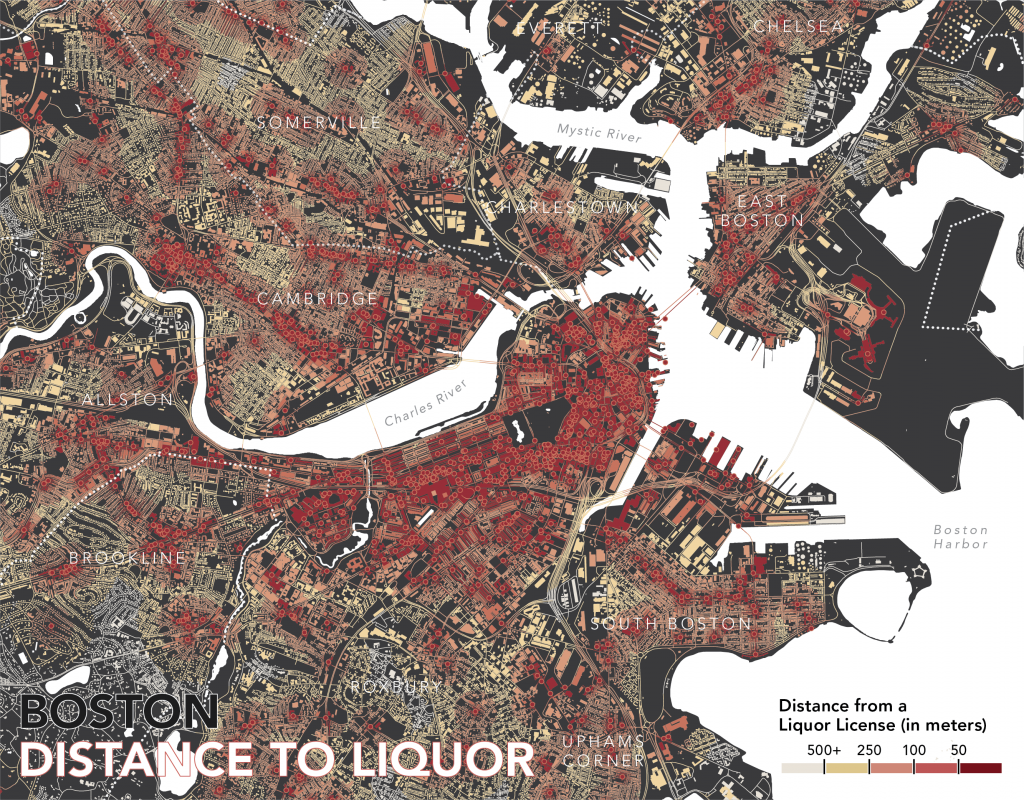 Distance to Liquor Licenses in Boston Area (Large)