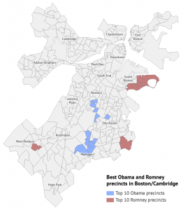 Top Obama and Romney precincts in Boston/Cambridge